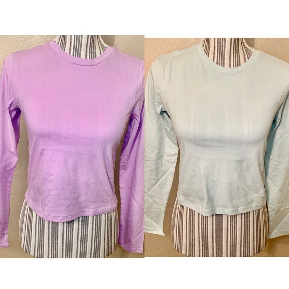 Sale! NWT Set 2 Shirts XS Wild Fable Long Sl Tees Seafoam & Lilac Cropped Cotton